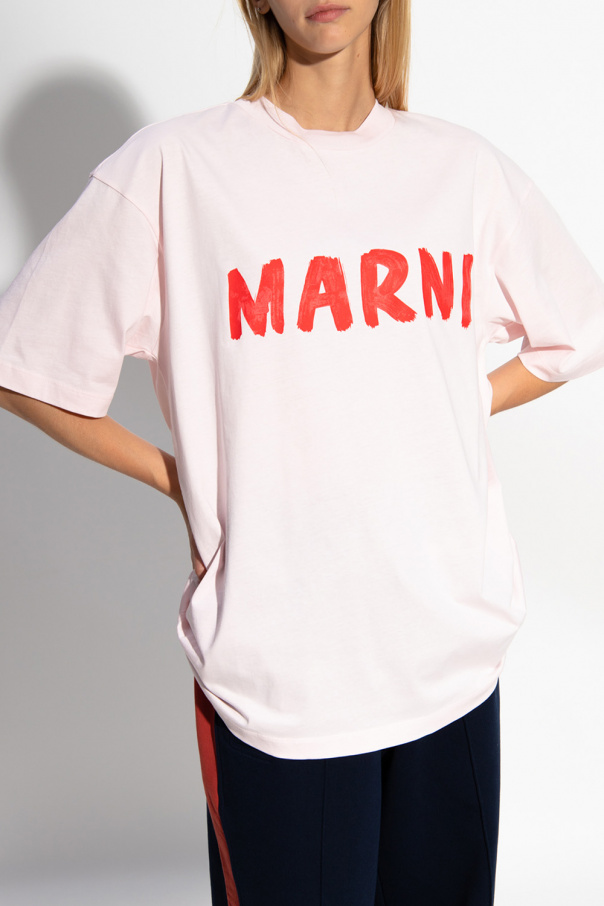 ★MARNI★ Logo Short Sleeve T-Shirt Pink Candy HUMU0223P1USC Pink cotton T-shirt with bouquet Marni logo | Marni